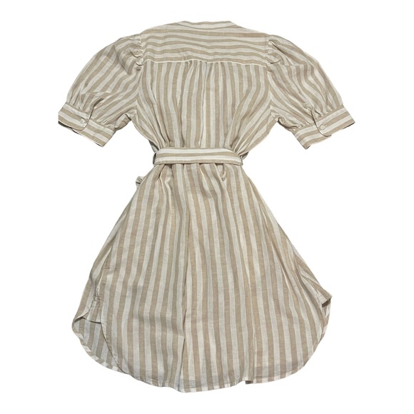 New Gap Puff Sleeve Linen-Cotton Shirtdress in Khaki Tan/White Stripe Size Large - Picture 4 of 6